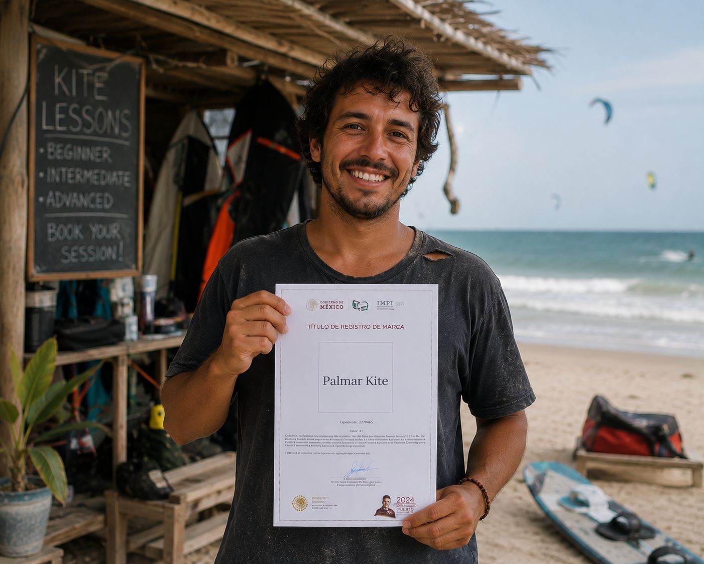 Fashion entrepreneur holding MOXIPLUS IMPI trademark registration certificate, Mexico